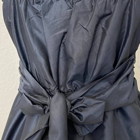 M.S.S.P. Dark Navy Silk Blend Fit&Flare Spaghetti Strap Dress L V-Neck Cocktail - Picture 5 of 14